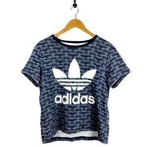 Adidas Trefoil Blue Chevron Pattern Cropped Tee S